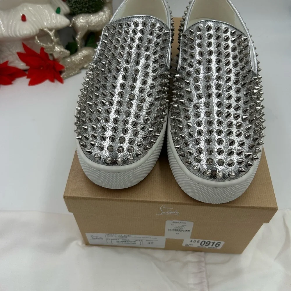 Men's Christian Louboutin roller boat spike slip on sneakers size 42 made Italy